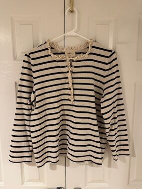 Sezane Cream and Black Striped Long-Sleeve Top